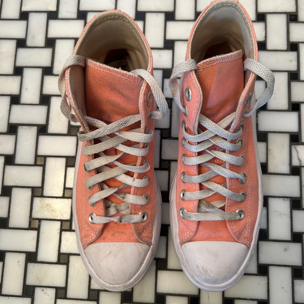 Converse Pink and White High-Top Sneakers - Picture 2 of 5